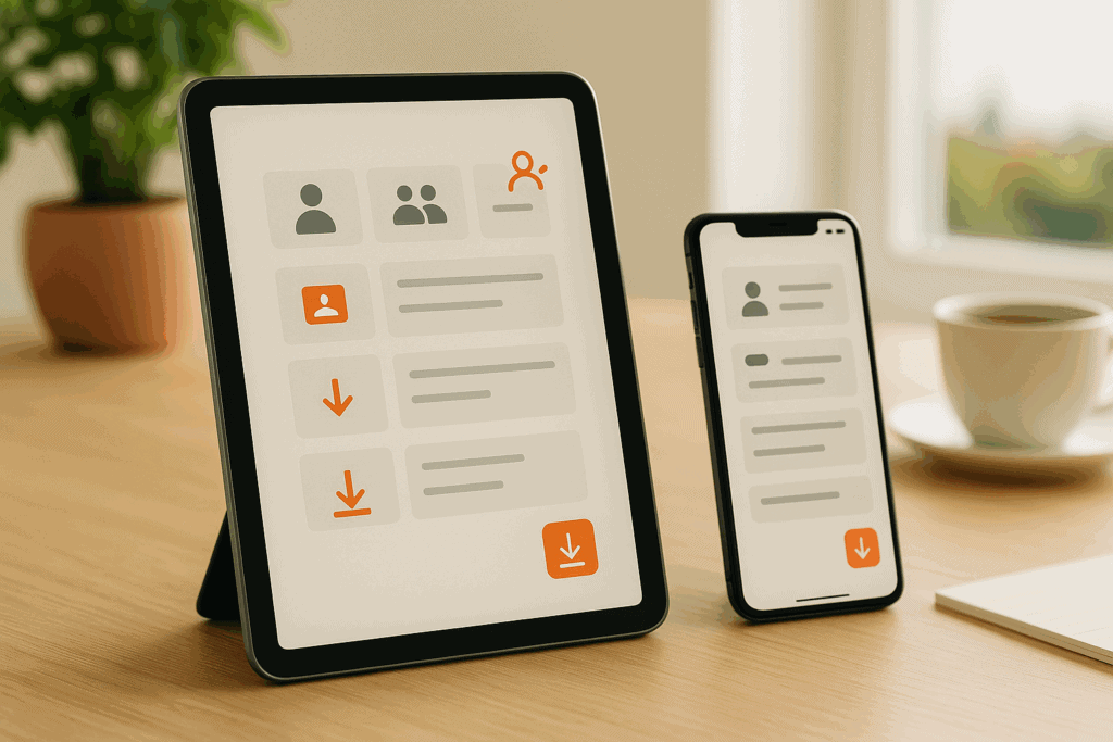 Benutzerverwaltung auf digitalen Geräten, Smartphone und Tablet, für effizientes Management von Kontakten, Daten und Apps, moderne Arbeits- und Organisationshilfen.